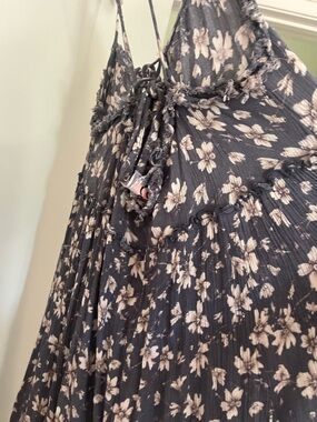 Black Floral Pleated Maxi Dress with Cream Flowers